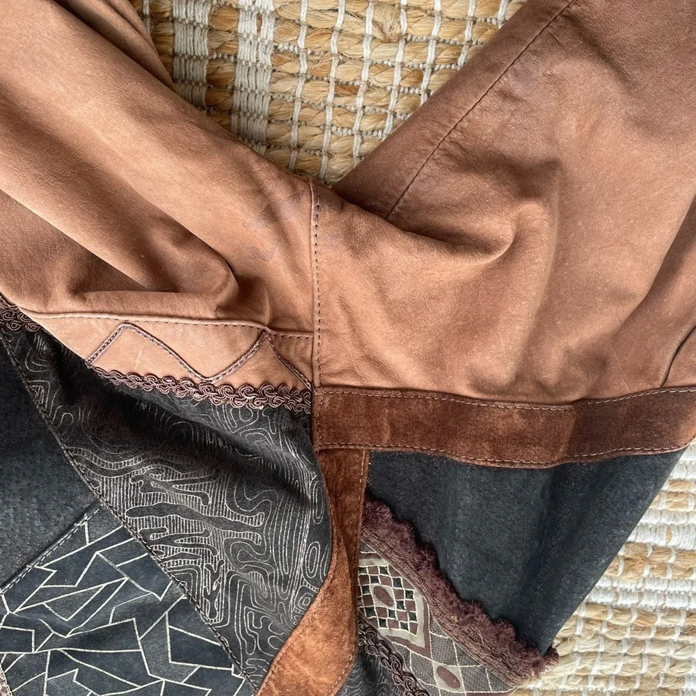Vintage Winlit Leather Jacket Boho Patchwork Western Distressed Brown 90s - Picture 14 of 14